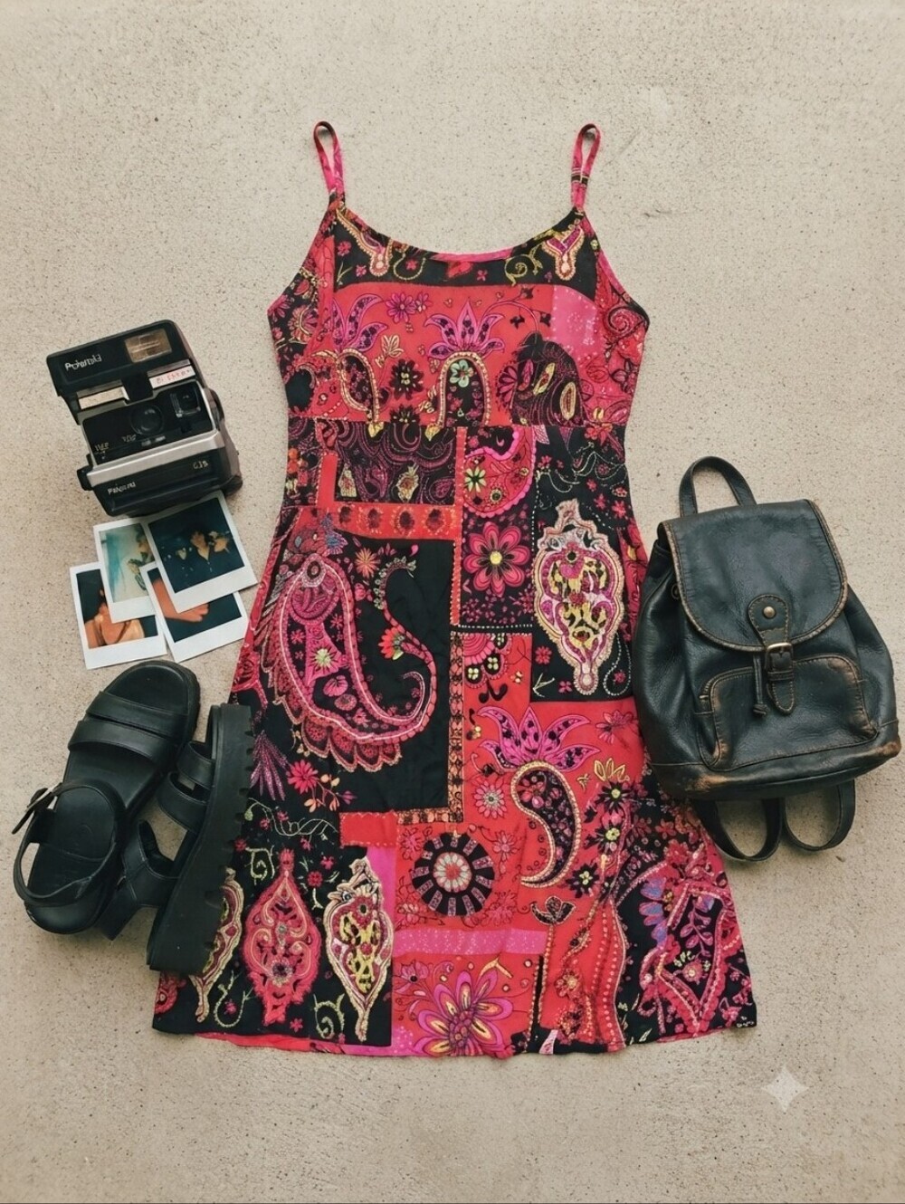 Vintage 90s California Concepts Red Paisley Patchwork Tie Waist Mini Dress